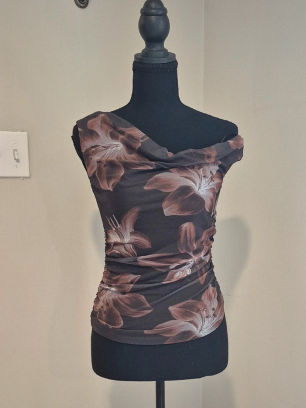Madden Girl Brown Floral Off-Shoulder Ruched Camisole